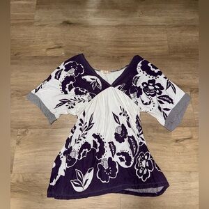 Lux Purple and White Floral Blouse